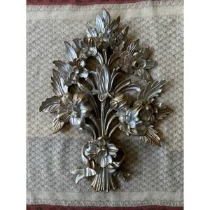 Vintage Wall Decor Golden Flowers made in Italy hanging art country bouquet 14”